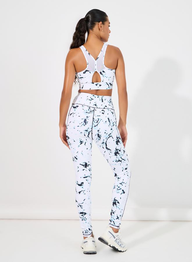 Styli Tie Dye Contrast Stitch Detail Mesh Insert Sports Bra & Mesh Pocket Leggings Set - Image 5