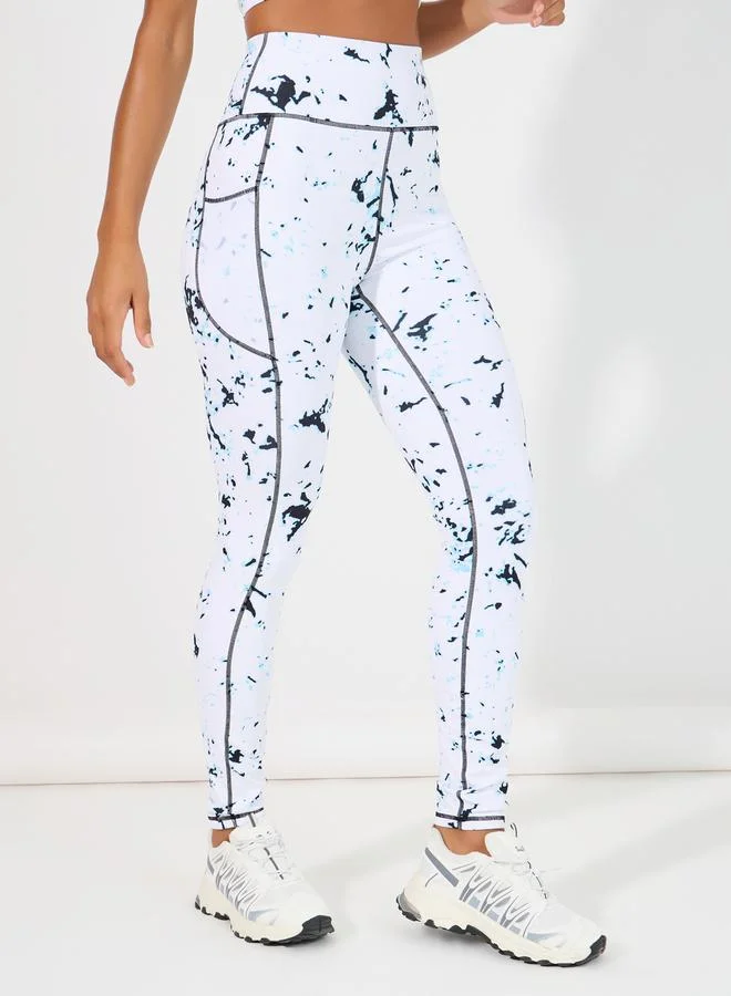 Styli Tie Dye Contrast Stitch Detail Mesh Insert Sports Bra & Mesh Pocket Leggings Set