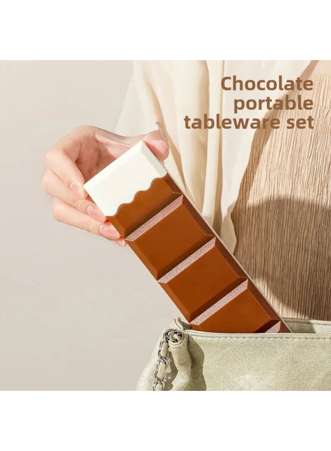 Portable Stainless Steel 304 Chocolate Shaped Dinnerware Set Including Spoon Fork Chopsticks With Liquid Addition Option-Specifications:Ordinary + Chocolate Color - Image 5
