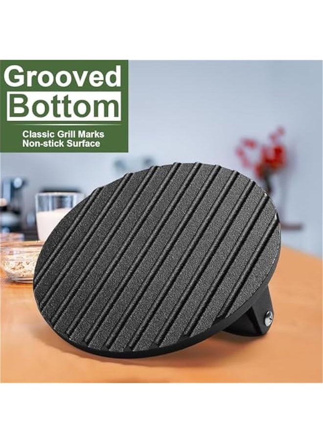 TRASSLE Burger Press,17.5CM Round Heavy-Duty Cast Iron Smash Bacon Press Meat Steak with Wood Handle for Griddle, Sandwich, Nonstick Pan (Round)  - Image 4