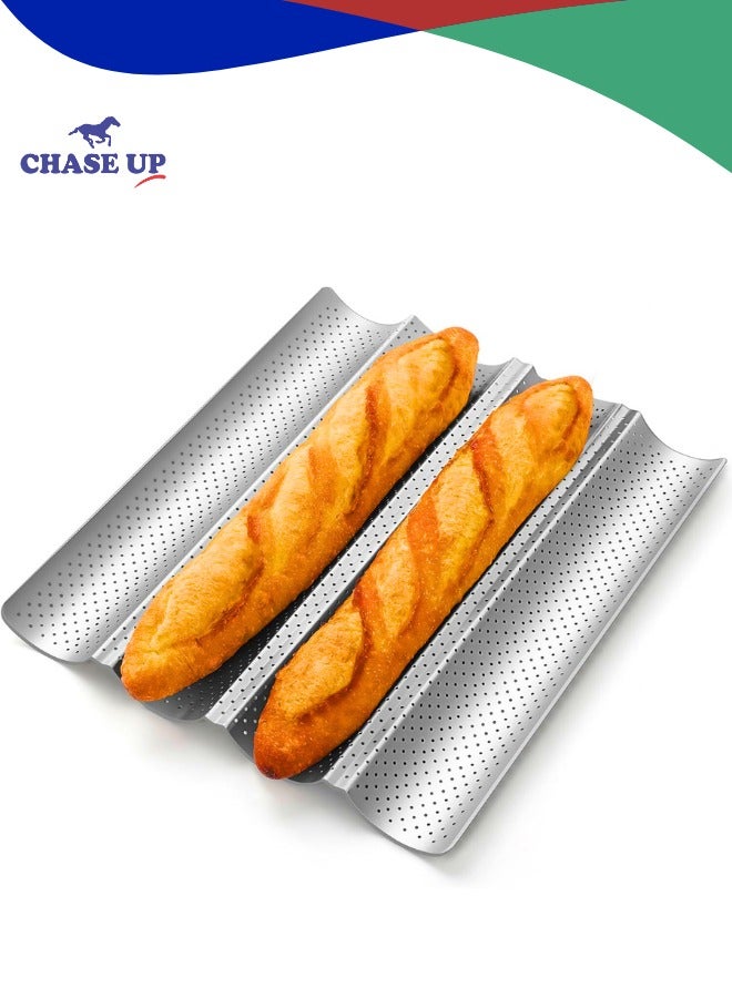 Chase Up Baguette Bread Pan, Premium Nonstick Perforated Baguette Pan for French Bread Baking, 4 Loaves Baguette Baking Tray for Sourdough, Italian Bread, Perfect for Creating Crisp Golden-Brown Crust - Image 1