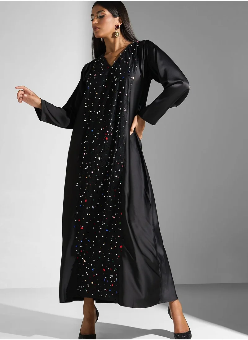 Meem by Mariyah Embellished Long Sleeve Abaya