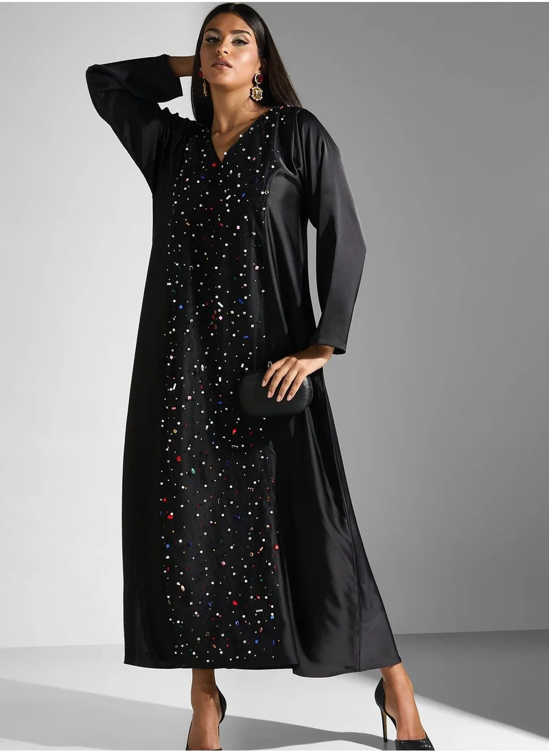Meem by Mariyah Embellished Long Sleeve Abaya