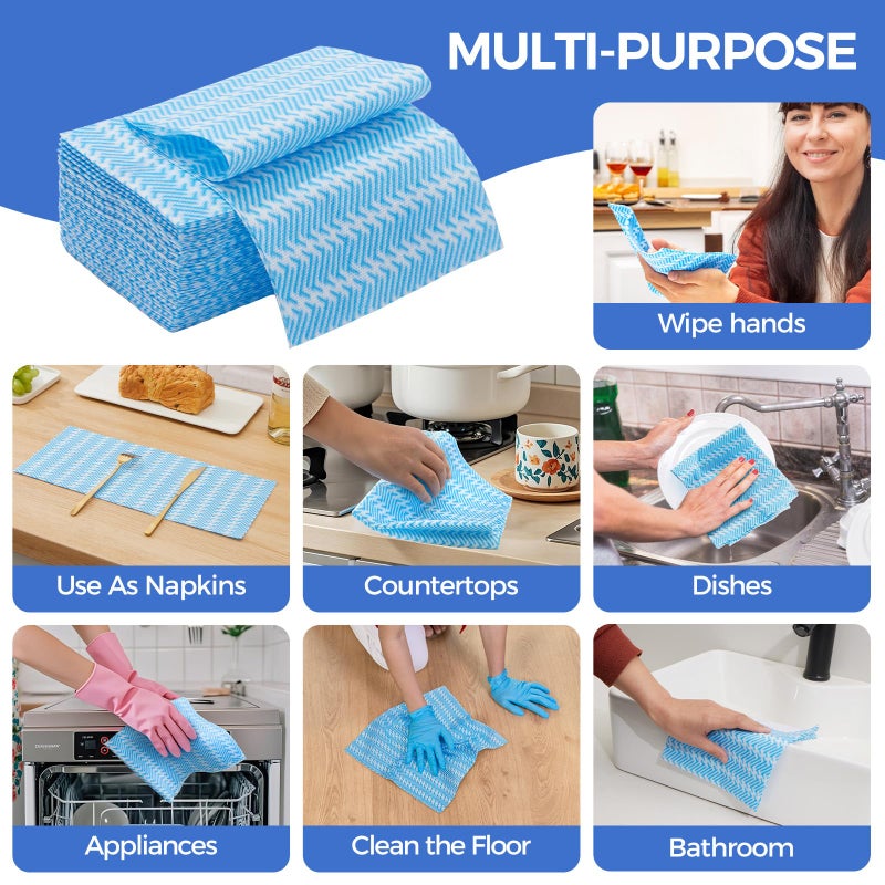 Peachicha Reusable Cleaning Towels, Multi-Purpose Handy Towel, Blue Handi Wipe Reusable Cloths, Disposabel Dry Kitchen Wipes, Dish Cloths, Durable, Absoebent,Dry Quickly, 50 Count - Image 4