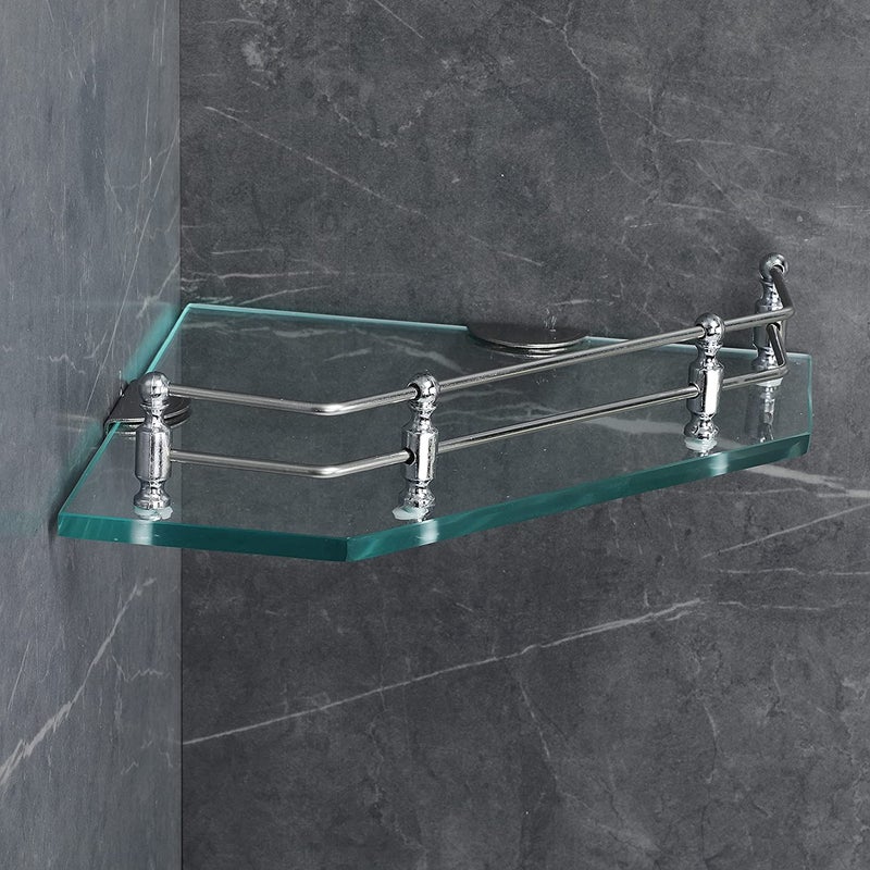 FORTUNE Wall Mounted Diamond Transparent Glass Corner Shelf Bathroom Shelves Corner Stand for Bathroom Racks Bathroom Accessories for Homes Hotels 9 X 9 Inch Pack of 2 - Image 4