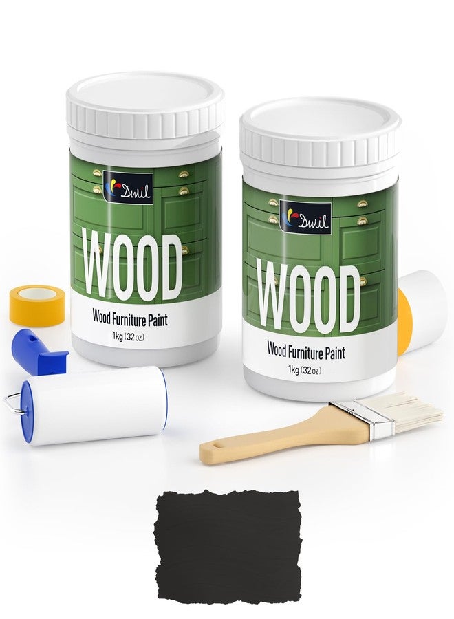 DWIL Matte Finish Furniture Paint - 64 Oz Wood Paint for Cabinets, Doors, Tables, and Dressers Refinishing - Water-Based, Non-Toxic & Odorless, Easy to Apply(Black)-With Tools - Image 1