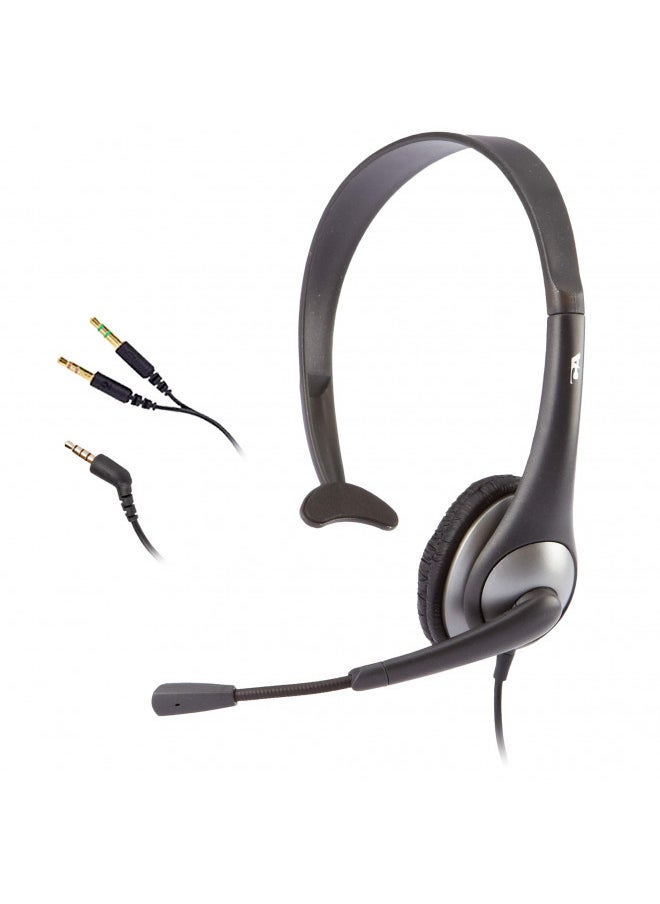 Cyber Acoustics Cyber Acoustics Mono Headset, headphone with microphone, great for K12 School Classroom and Education (AC-104),Gray  - Image 1