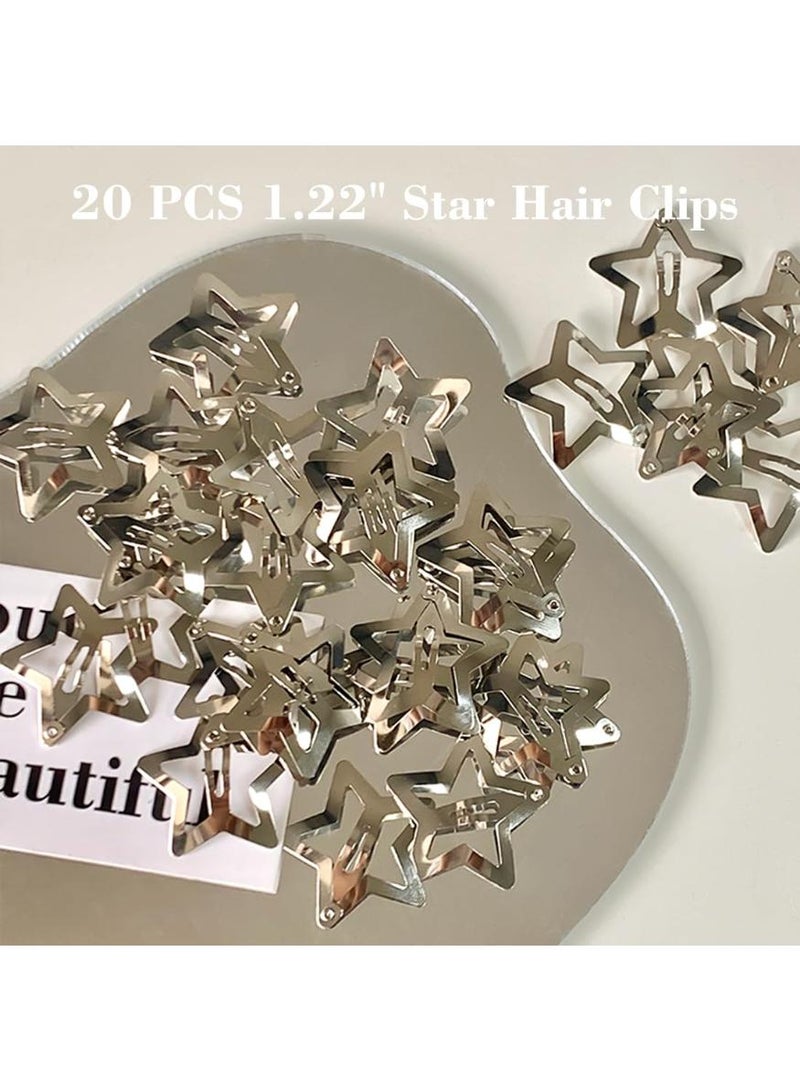 KHAJUL 20 Pcs 3.1cm Star Hair Clips, Non-Slip Snap Barrettes for Girls and Women, Y2K Style Hair Accessories (SILVER) - Image 3