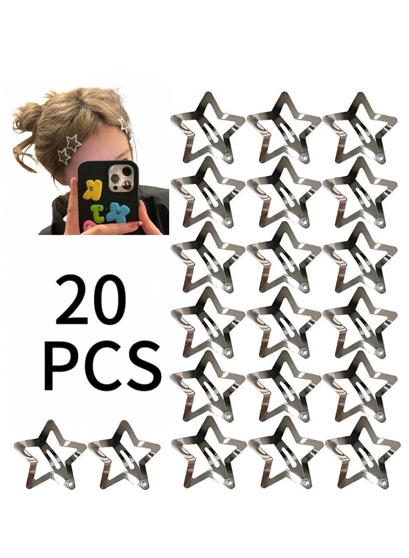 KHAJUL 20 Pcs 3.1cm Star Hair Clips, Non-Slip Snap Barrettes for Girls and Women, Y2K Style Hair Accessories (SILVER) - Image 1
