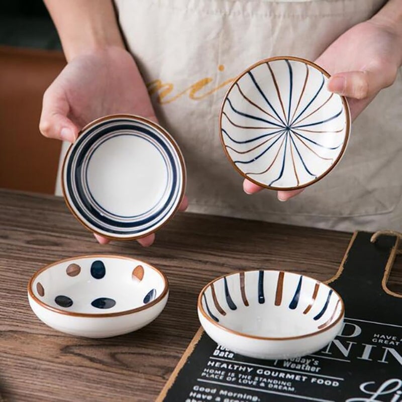 NAIDEV NAIDEV House Condiment Server Soy Sauce Dishes Ceramic Side Plate Traditional Japanese Design Dinnerware Plate Set Serving Pasta Cake Salad Dessert Plate Snack Serving Dish Random Pattern_Set of 2  - Image 5