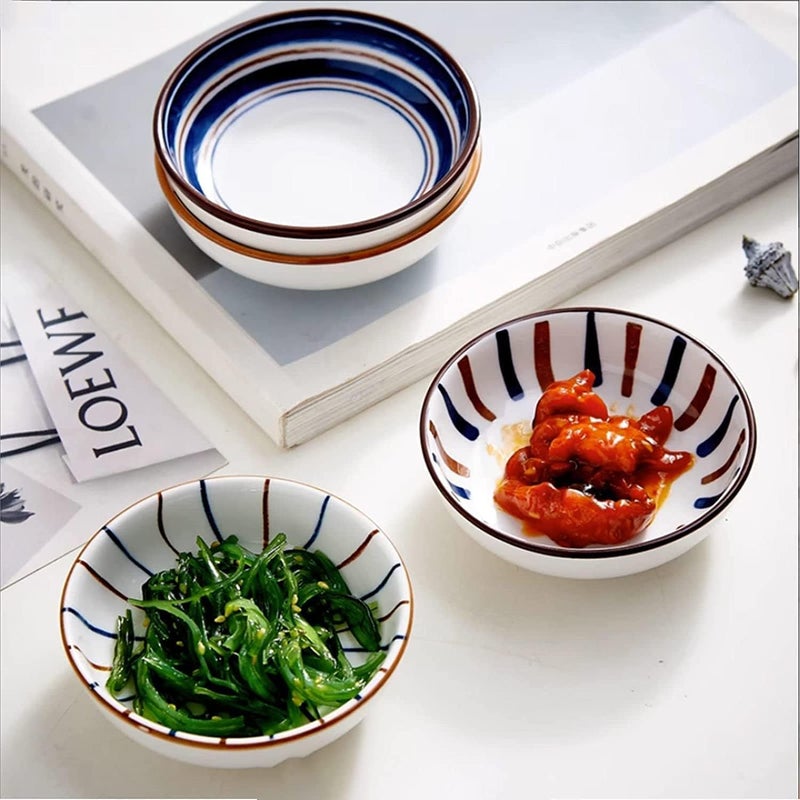 NAIDEV NAIDEV House Condiment Server Soy Sauce Dishes Ceramic Side Plate Traditional Japanese Design Dinnerware Plate Set Serving Pasta Cake Salad Dessert Plate Snack Serving Dish Random Pattern_Set of 2  - Image 3