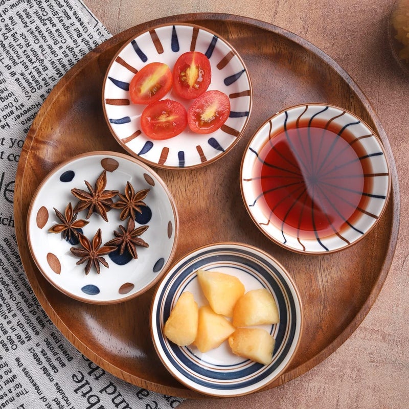 NAIDEV NAIDEV House Condiment Server Soy Sauce Dishes Ceramic Side Plate Traditional Japanese Design Dinnerware Plate Set Serving Pasta Cake Salad Dessert Plate Snack Serving Dish Random Pattern_Set of 2  - Image 4