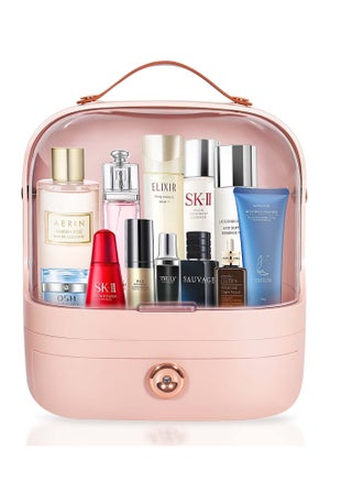 Elegant Pink Makeup Organizer - Portable Multi-Function Dustproof Storage Box with Handle for Cosmetics & Jewelry Display - pzsku/ZBC7FE6AE88FA3EB3A136Z/45/_/1722494617/c0c890d0-d57d-4982-a370-8fbebda8a44f