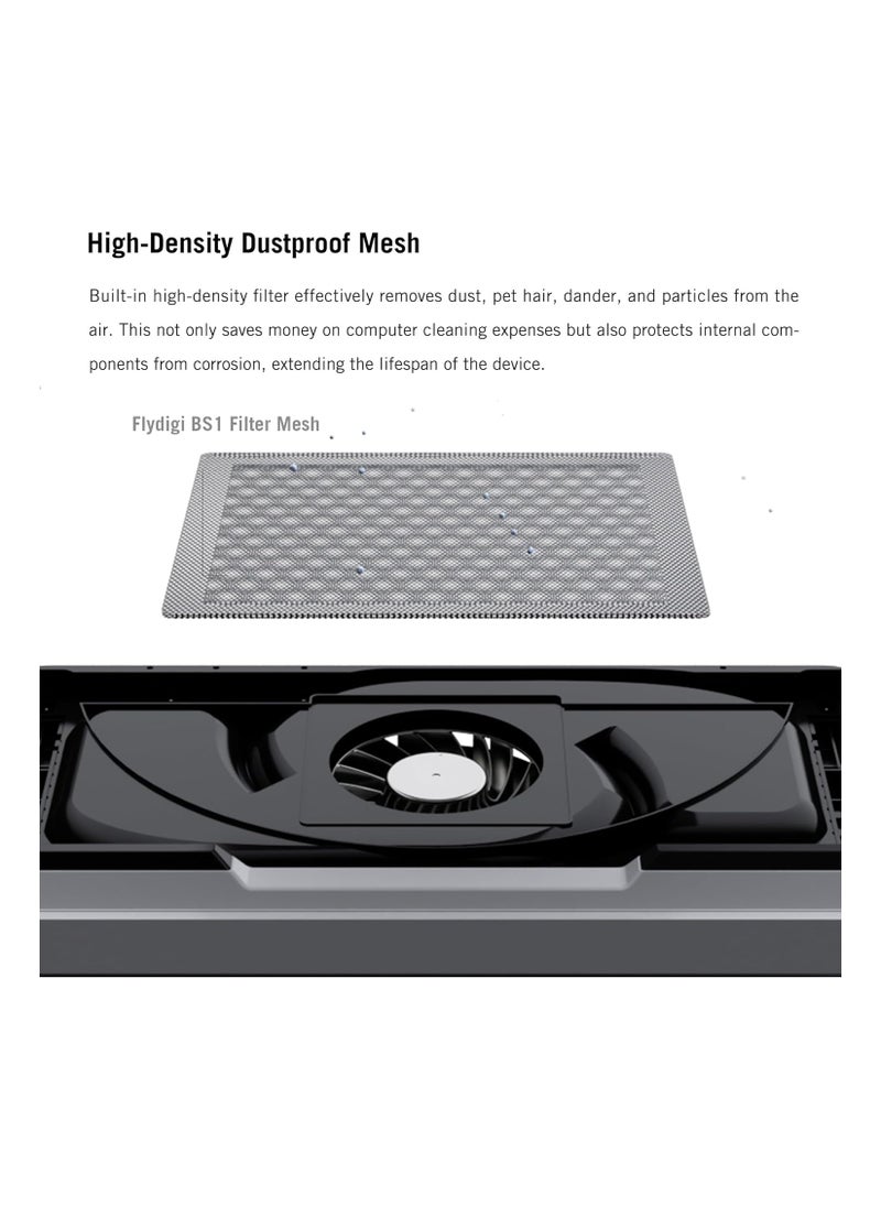 FlyDigi - BS1 Laptop Cooling Pad Wind-Pressure Closed-Loop Turbo-Fan (MAX 3000RPM) Dual Noise Reduction Intelligent Temperature Control 3-Angle Adjustable RGB Laptop Cooling Stand Wide Compatibility - Image 1