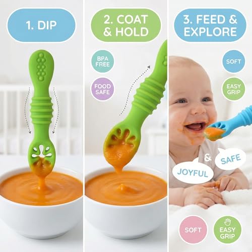 Chic Buddy Feeding Spoon Set for Baby 6 to 12 Months – BPA-Free Silicone Kids Spoon, Gum Friendly, Teething Relief -Chic Buddy - Image 2