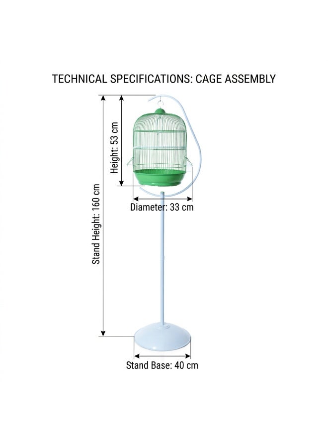 Dayang A309 Bird Cage with PED9930 Crescent Curved Stand Combo - Green & White - Image 2