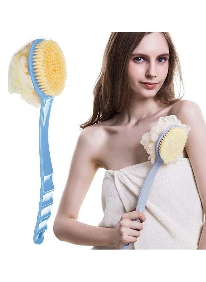 Incrizma Plastic Shower Body Brush With Bristles And Loofah Mesh Sponge With Curved Long Handle For Skin Exfoliating Bath For Men  - Image 2