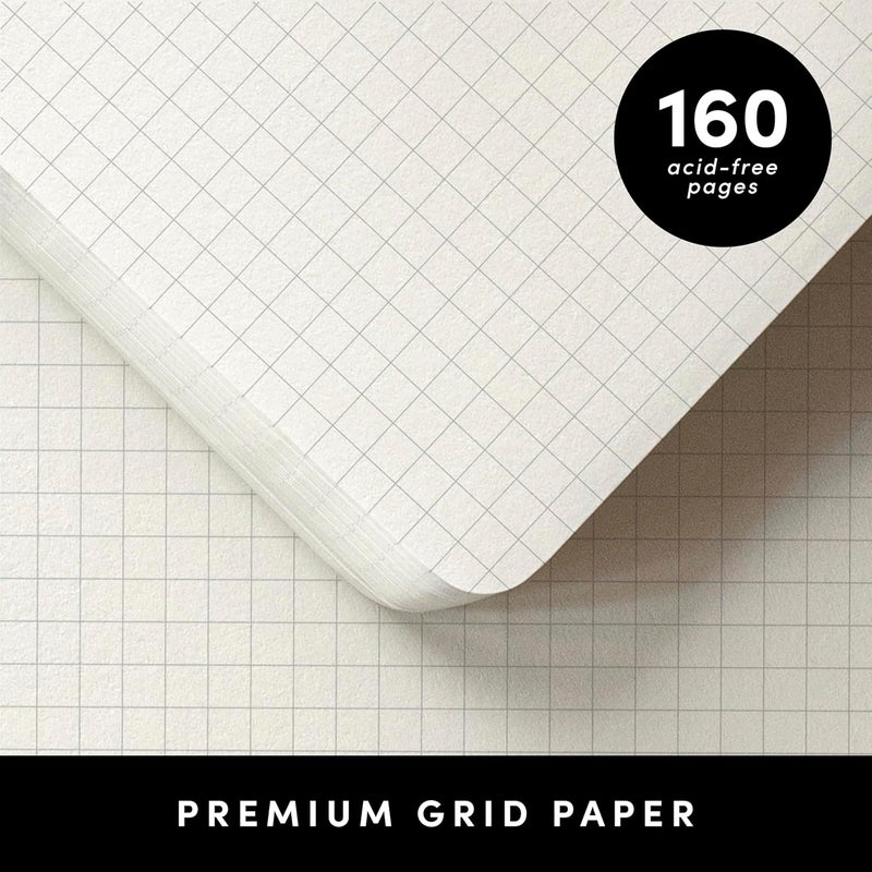 ببرج دفتر يوميات PAPERAGE بورق مخطط، (بورجوندي)، 160 صفحة، مقاس متوسط 5.6 بوصة × 8 بوصة - ورق سميك 100 جرام – دفتر شبكي بغلاف صلب للعمل أو المدرسة - Image 4