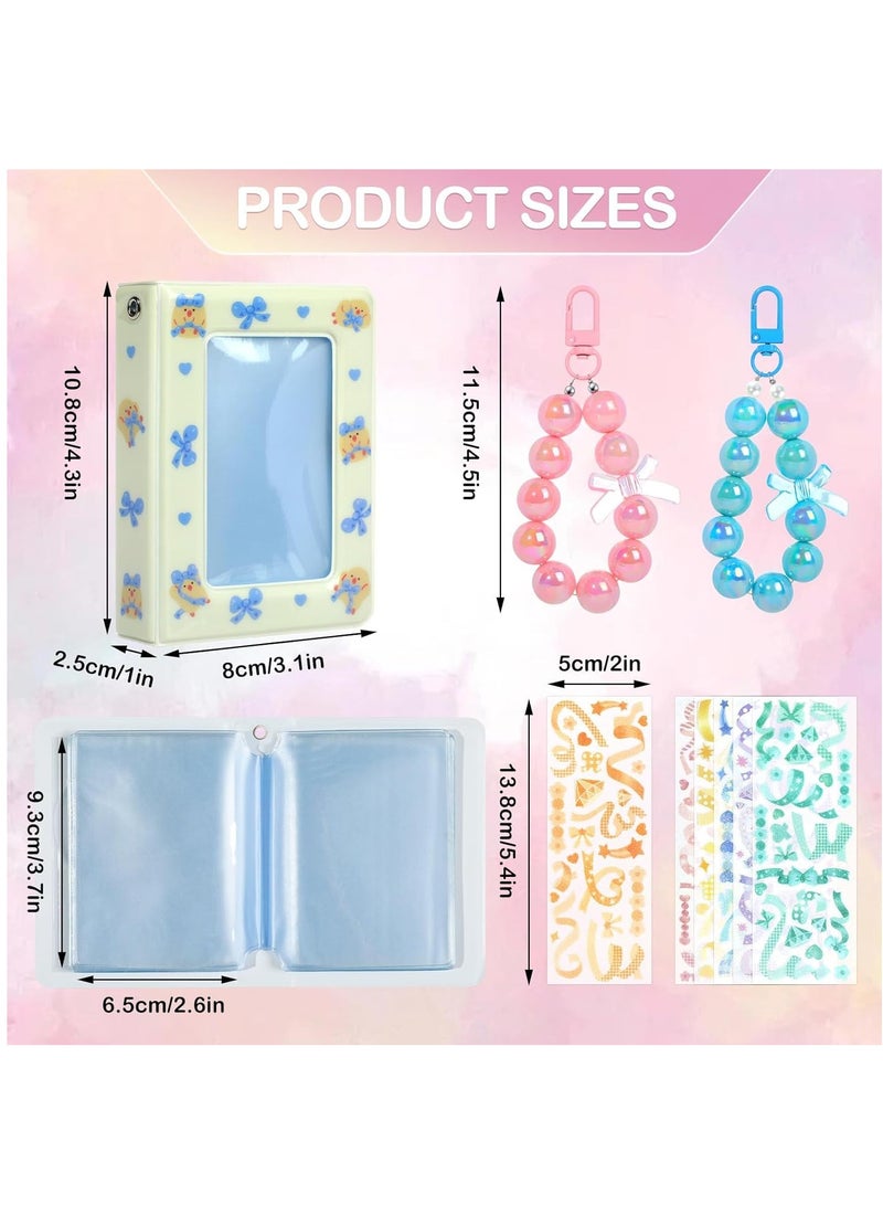 Barakah مجموعة ألبوم صور مصغرة 2 قطعة 3 بوصة حامل بطاقة كيبوب كتاب مستطيل نافذة مجوفة مجلد بطاقة واقية مع قلادة جميلة وملصقات لجمع الصور/البطاقات 40 جيب - Image 3