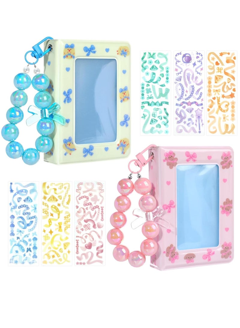 Barakah مجموعة ألبوم صور مصغرة 2 قطعة 3 بوصة حامل بطاقة كيبوب كتاب مستطيل نافذة مجوفة مجلد بطاقة واقية مع قلادة جميلة وملصقات لجمع الصور/البطاقات 40 جيب - Image 1