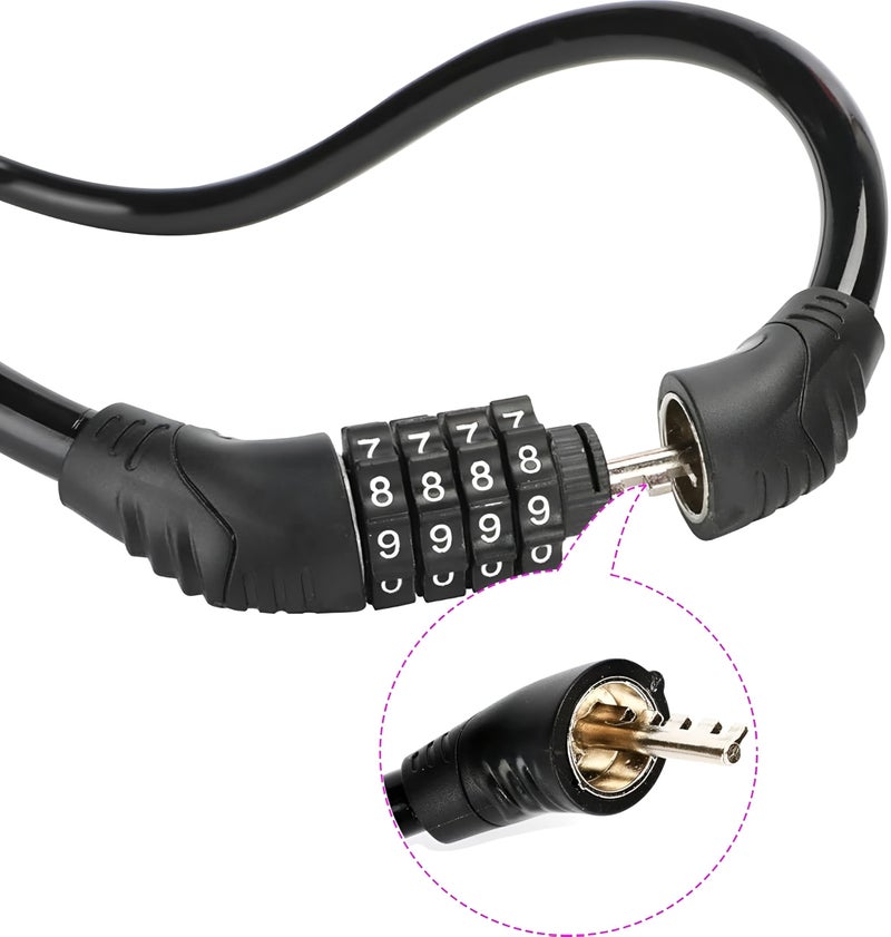 CLAPONE Bike Lock Bicycle Cable High Security Resettable Combination Coiling Bicycle Lock Heavy Duty Anti Theft Cable with Mounting Bracket (Heavy Duty Anti-Theft Protection, 60CM Multi-Purpose Lock) - Image 3