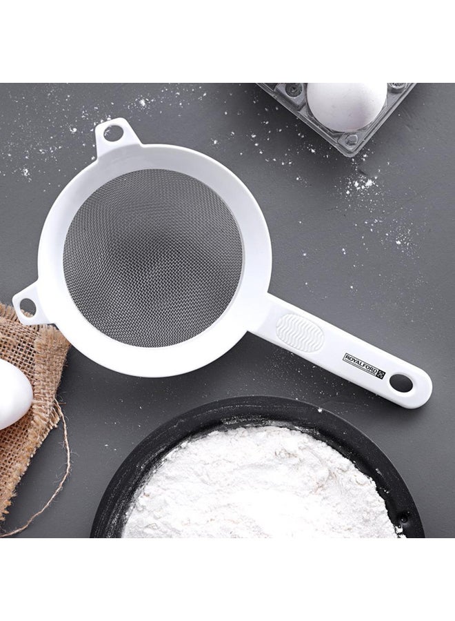 Royalford Stainless Steel 3.5'' Strainer With Abs Handle Multi Color White/Silver - Image 3