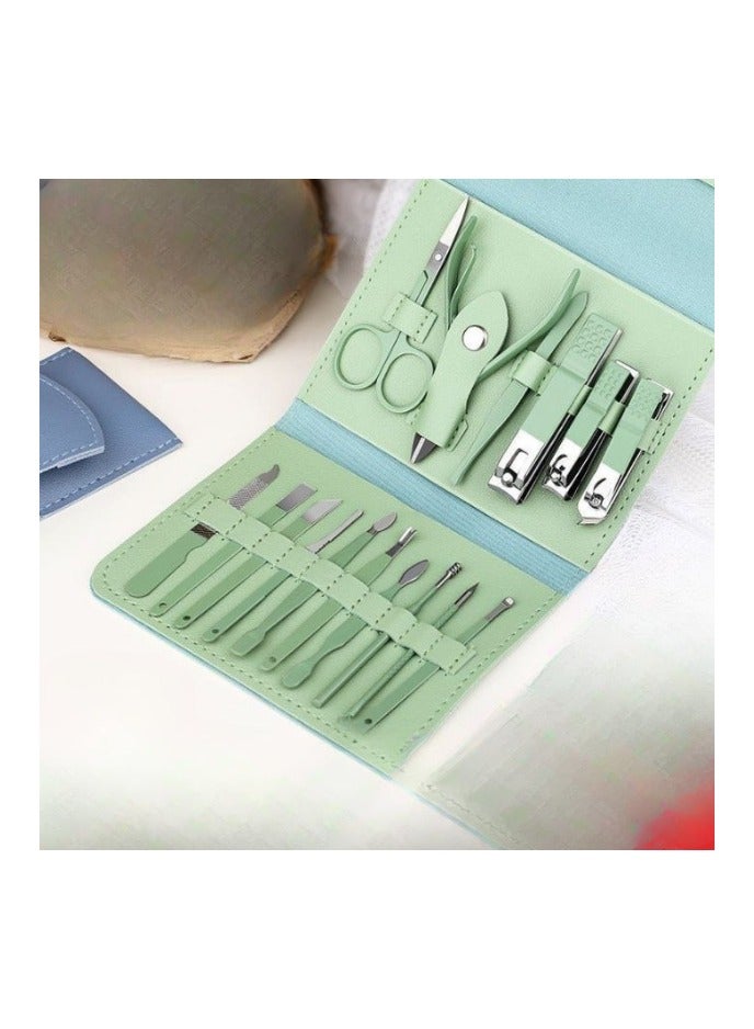 مجموعة من ١٦ مقص أظافر وباديكير مع حقيبة جلدية متعدد الالوان - Image 1