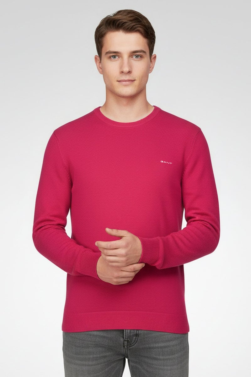 GANT Men Crew Neck Embroidered Logo Sweater, Barley Pink - Image 1