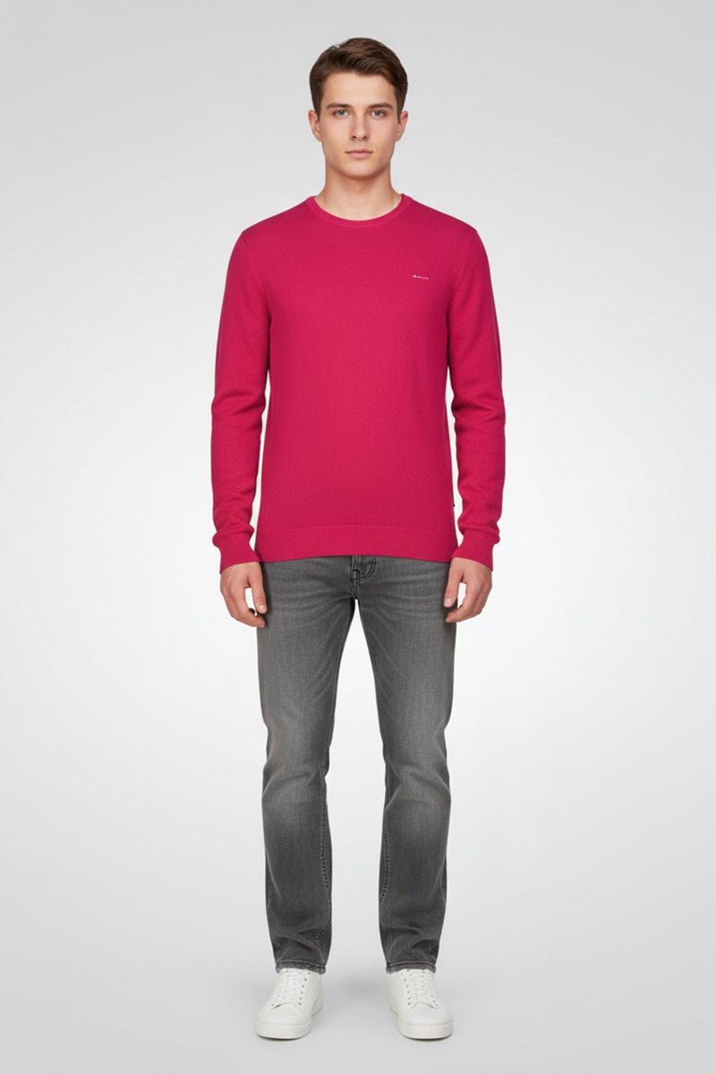 GANT Men Crew Neck Embroidered Logo Sweater, Barley Pink - Image 2