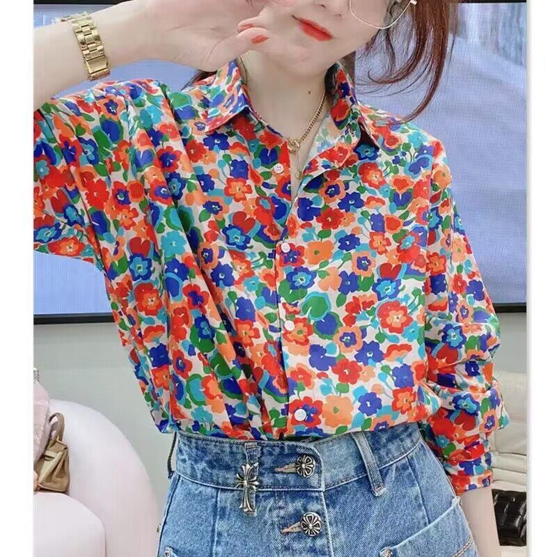 Sister gathering uniform wedding wedding bridesmaid group photo performance clothing 90s retro Hong Kong style floral shirt - Image 2