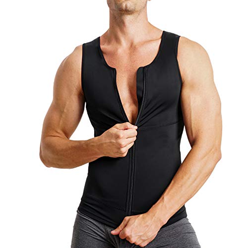 MOLUTAN Mens Compression Shirt Belly Slimming Body Shaper Vest Sleeveless Zipper Undershirt Tank Top Shapewear for Stomach and Back (Black, Large) - Image 1