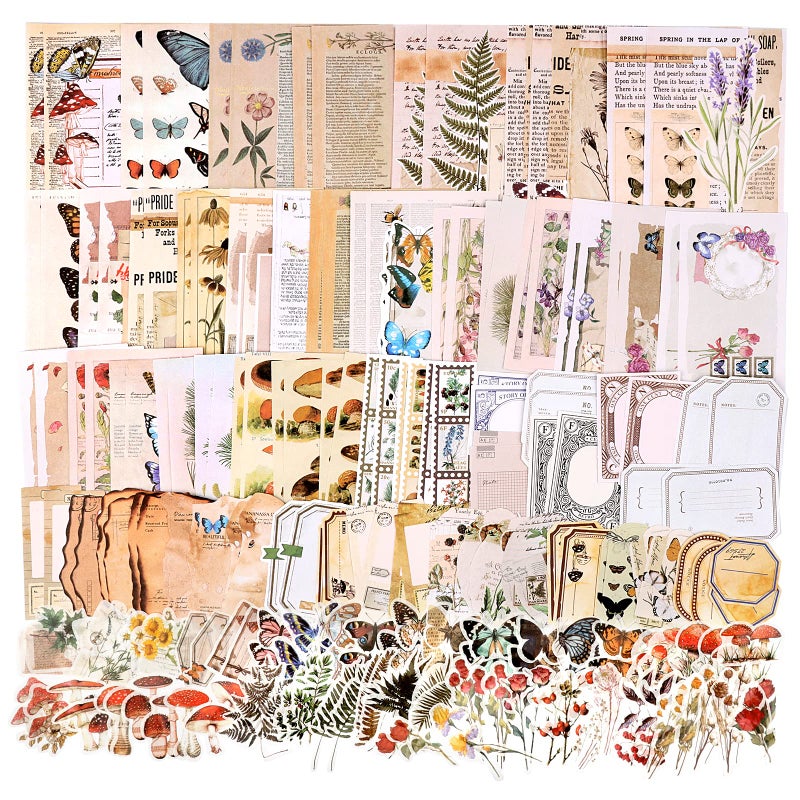 Draupnir 200pcs Vintage Junk Journal Supplies,Scrapbook Supplies Scrapbooking Paper and Stickers Ephemera for Art Aesthetic Journaling Kit Collage(Nature) - Image 1