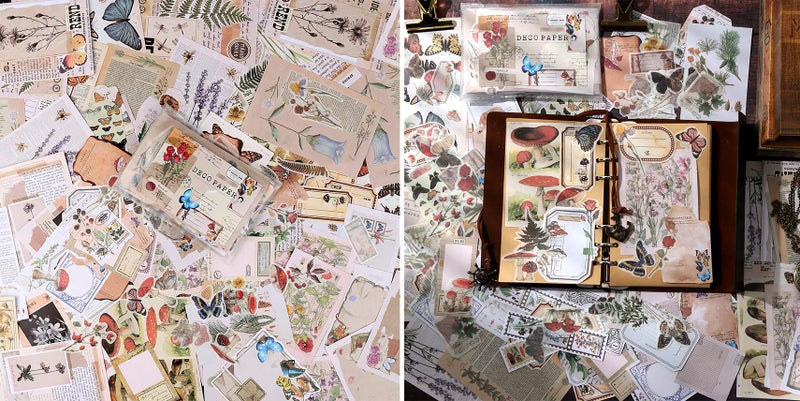 Draupnir 200pcs Vintage Junk Journal Supplies,Scrapbook Supplies Scrapbooking Paper and Stickers Ephemera for Art Aesthetic Journaling Kit Collage(Nature) - Image 5