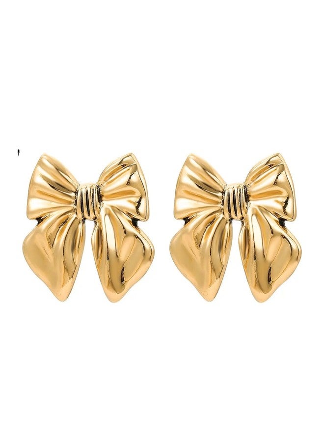 Salve Gold-Toned Coquette Aesthetic Bow Earrings for Women Stylish | Ear Accessories for Girls Fancy Earrings | Fashion Jewellery for Women Ear Tops for Girls Stylish - Image 1