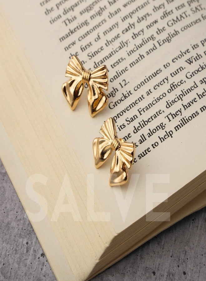 Salve Gold-Toned Coquette Aesthetic Bow Earrings for Women Stylish | Ear Accessories for Girls Fancy Earrings | Fashion Jewellery for Women Ear Tops for Girls Stylish - Image 2