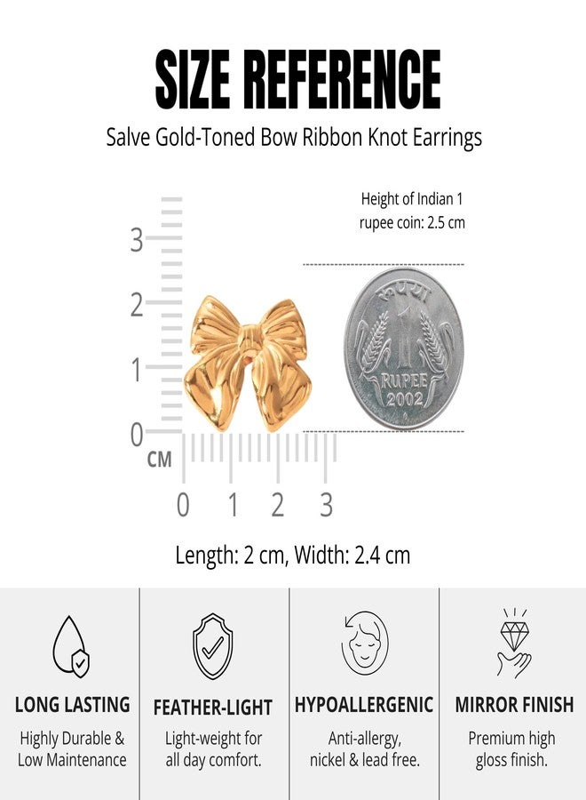 Salve Gold-Toned Coquette Aesthetic Bow Earrings for Women Stylish | Ear Accessories for Girls Fancy Earrings | Fashion Jewellery for Women Ear Tops for Girls Stylish - Image 4
