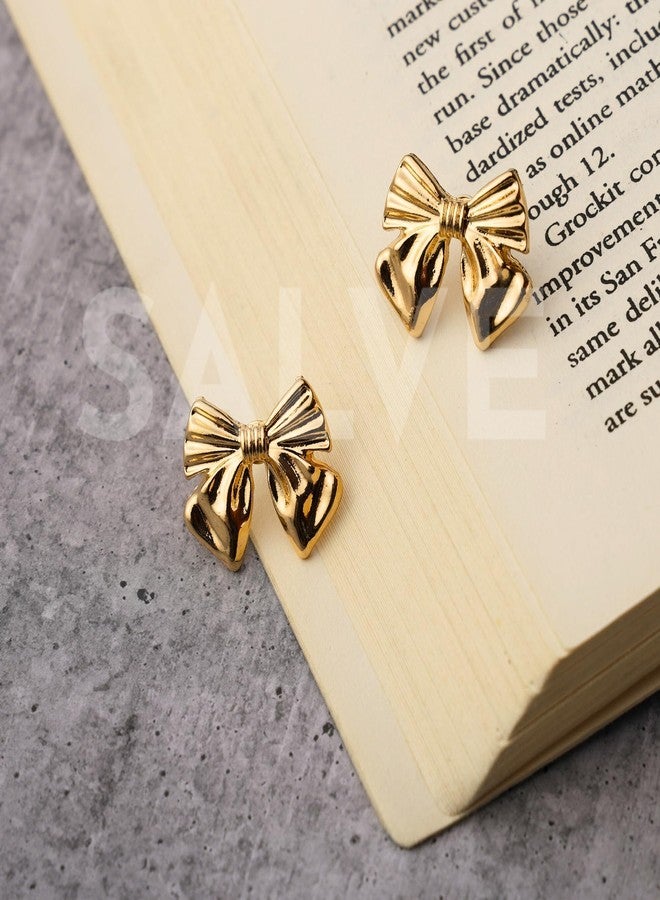 Salve Gold-Toned Coquette Aesthetic Bow Earrings for Women Stylish | Ear Accessories for Girls Fancy Earrings | Fashion Jewellery for Women Ear Tops for Girls Stylish - Image 5
