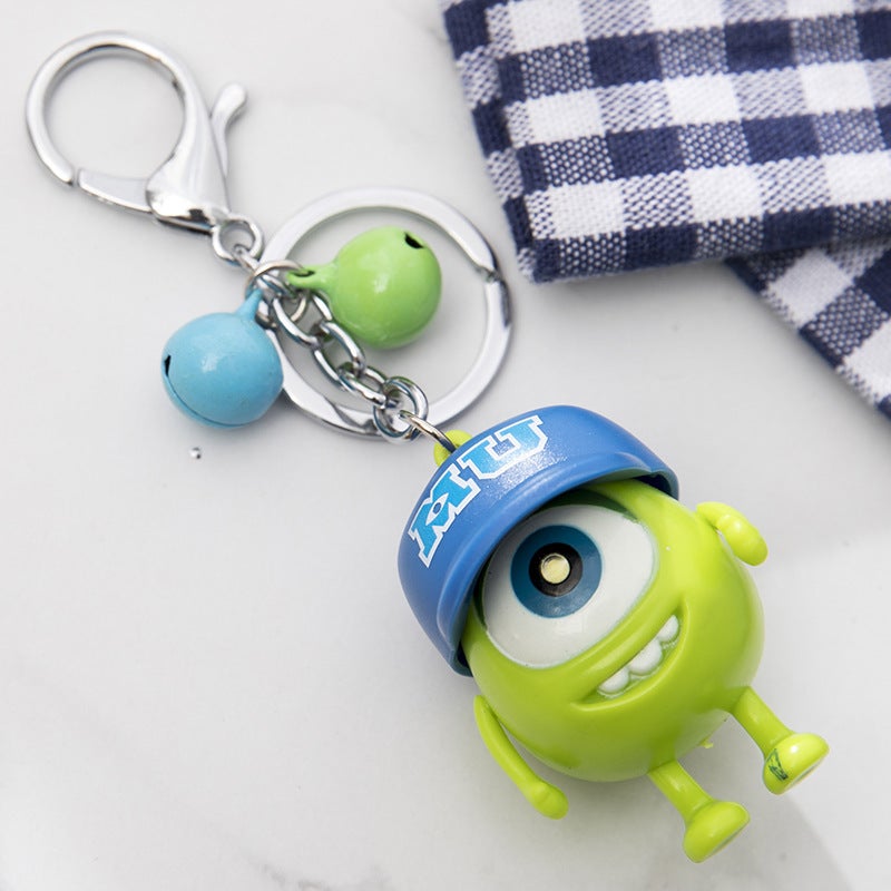 I Love You Glowing Alien Keychain for Couples Big Hood with Green and Blue Bell