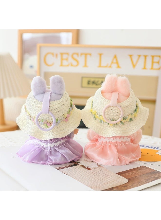 Clothes for Dolls Accessories, Doll Clothes Set for Labubu, Outfit Set 5 Pieces Gauze Dress, for 15cm 17cm (No Dolls), Romantic Hat Skirt Shoes Clothing Replacement Pink - Image 4