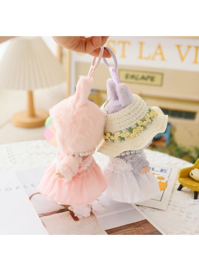 Clothes for Dolls Accessories, Doll Clothes Set for Labubu, Outfit Set 5 Pieces Gauze Dress, for 15cm 17cm (No Dolls), Romantic Hat Skirt Shoes Clothing Replacement Pink - Image 5
