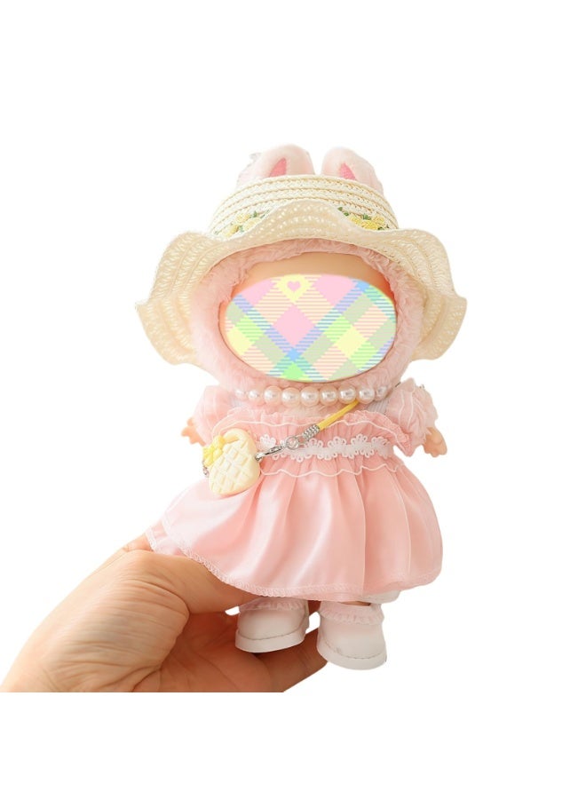 Clothes for Dolls Accessories, Doll Clothes Set for Labubu, Outfit Set 5 Pieces Gauze Dress, for 15cm 17cm (No Dolls), Romantic Hat Skirt Shoes Clothing Replacement Pink - Image 1