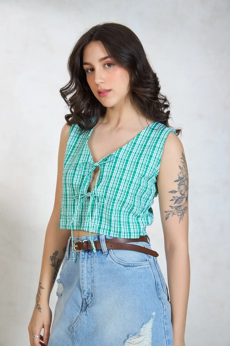 فيرجيو فيرجيو توب قطن أخضر بربطة أمامية