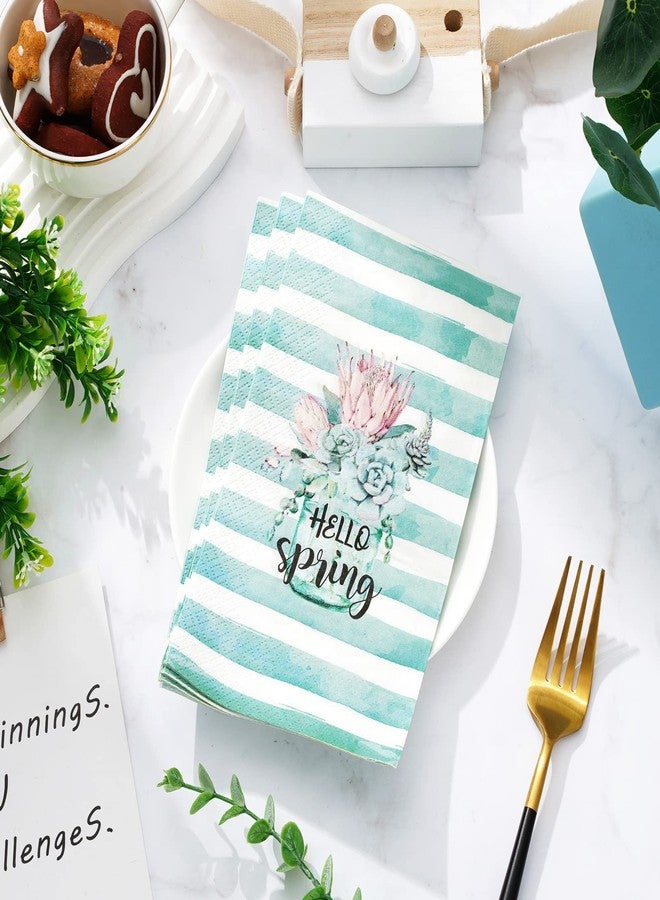 Whaline مناديل ورقية مزخرفة من واهلين 100 قطعة - مناديل ضيوف بألوان مائية لربيع 3 طبقات قابلة للتخلص منها - عبوة مناديل يد لوجبة العشاء مزينة بخطوط لحفلات الربيع وحفلات استقبال المواليد والأعياد وحفلات الزفاف وأعياد الميلاد وزينة الطاولات. - Image 4