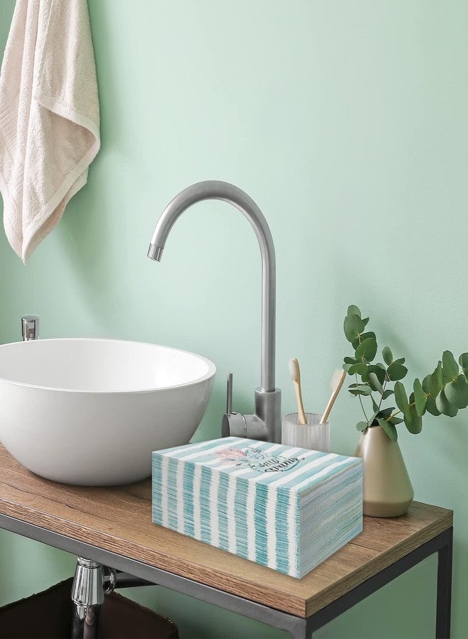 Whaline مناديل ورقية مزخرفة من واهلين 100 قطعة - مناديل ضيوف بألوان مائية لربيع 3 طبقات قابلة للتخلص منها - عبوة مناديل يد لوجبة العشاء مزينة بخطوط لحفلات الربيع وحفلات استقبال المواليد والأعياد وحفلات الزفاف وأعياد الميلاد وزينة الطاولات. - Image 5