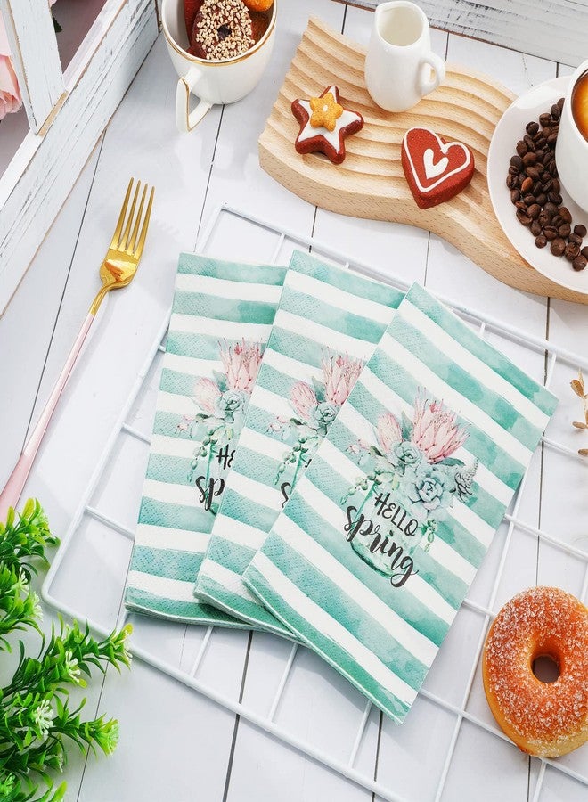 Whaline مناديل ورقية مزخرفة من واهلين 100 قطعة - مناديل ضيوف بألوان مائية لربيع 3 طبقات قابلة للتخلص منها - عبوة مناديل يد لوجبة العشاء مزينة بخطوط لحفلات الربيع وحفلات استقبال المواليد والأعياد وحفلات الزفاف وأعياد الميلاد وزينة الطاولات. - Image 3