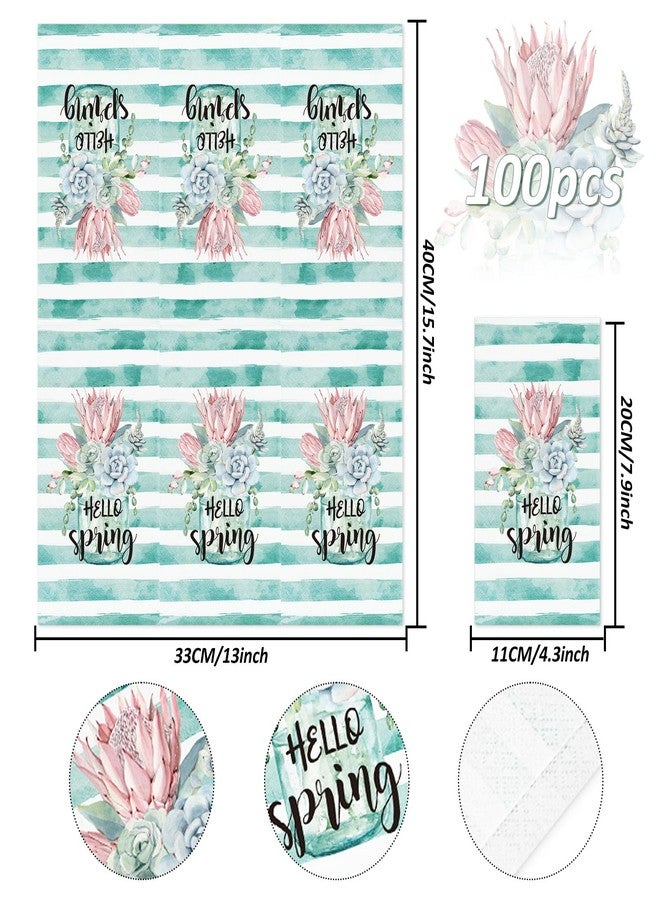 Whaline مناديل ورقية مزخرفة من واهلين 100 قطعة - مناديل ضيوف بألوان مائية لربيع 3 طبقات قابلة للتخلص منها - عبوة مناديل يد لوجبة العشاء مزينة بخطوط لحفلات الربيع وحفلات استقبال المواليد والأعياد وحفلات الزفاف وأعياد الميلاد وزينة الطاولات. - Image 2