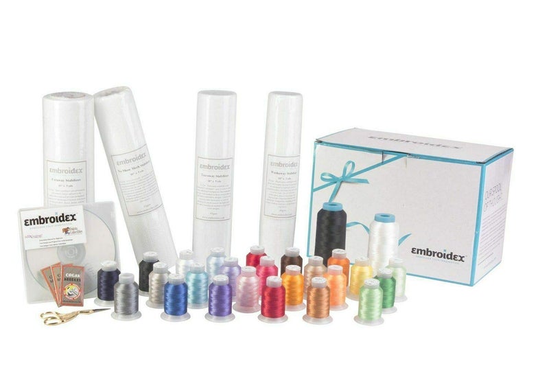 Embroidex Embroidex Embroidery Machine Starter Kit  Everything Needed to Do Machine Embroidery Thread Stabilizer Bobbin Needles Etc Plus Bonus Embroidery Designs and Instructional CD 