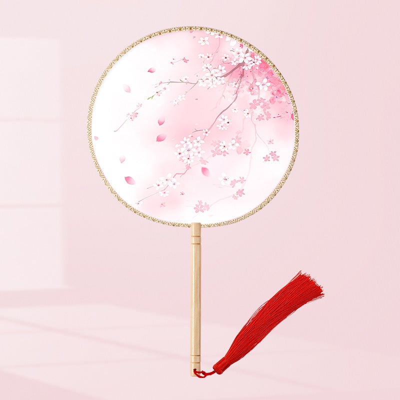 Semi-Transparent Round Fan Ancient Look Flower shadow (one-sided printing) 