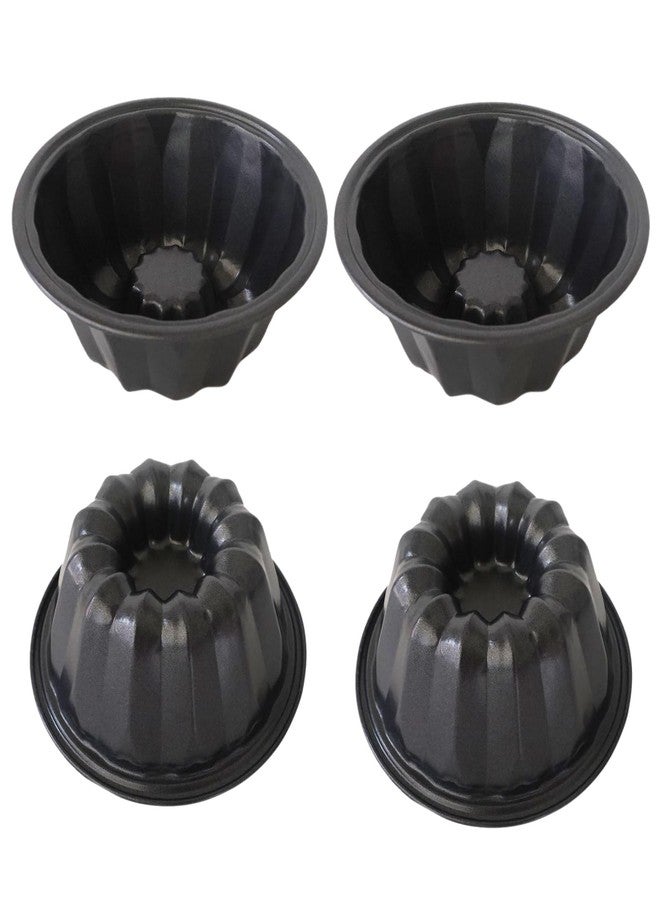 LoveDeal Small Fluted Cake Pan 4 Inch, Mini Round Cake Molds, Nonstick Carbon Steel Fluted Baking Pans for Cakes, Pizzas, Tarts, Pies, Muffin - 4Pcs, Black - Image 1