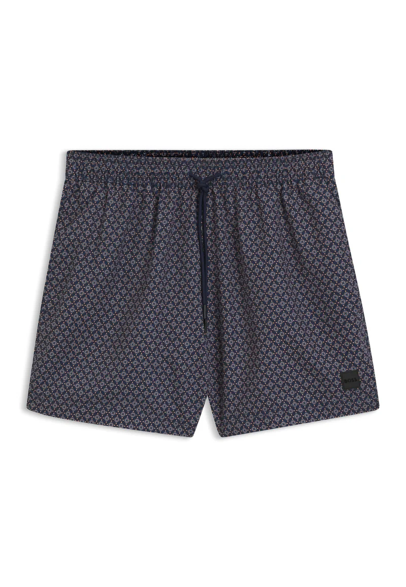 بوس Printed swim shorts with logo badge